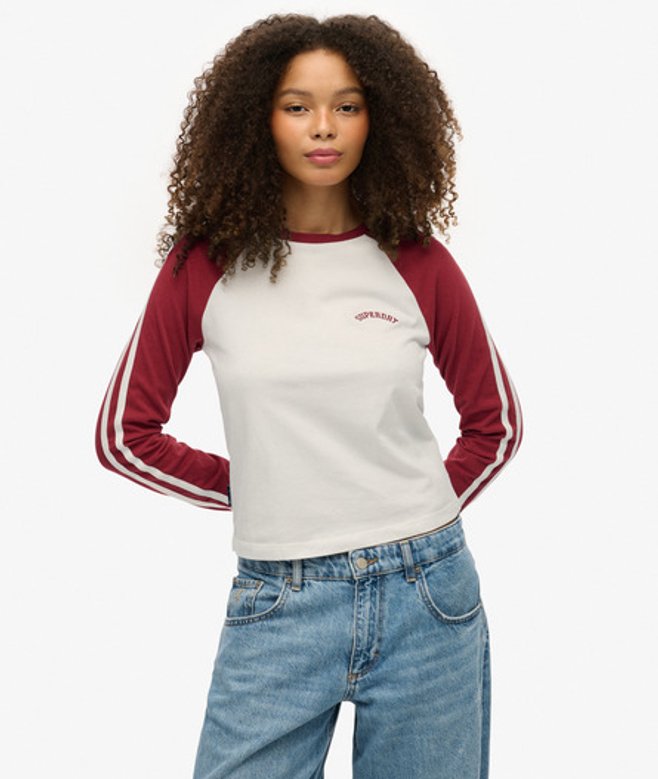 Superdry Damen Essential Logo Retro Langarmshirt Red - Größe: 42 von Superdry