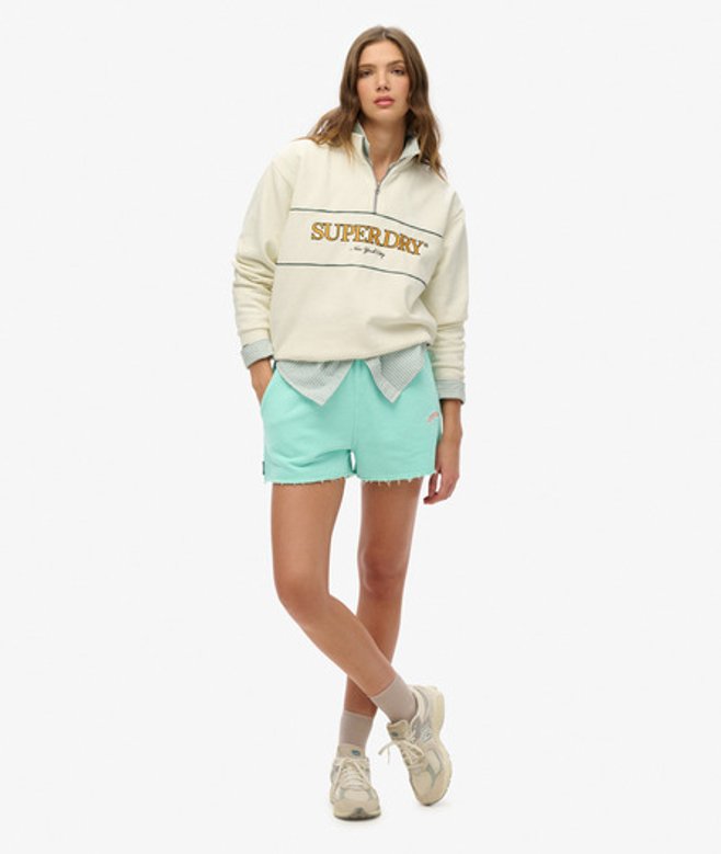 Superdry Damen Essential Logo Shorts mit Stückfärbung Green - Größe: 44 von Superdry