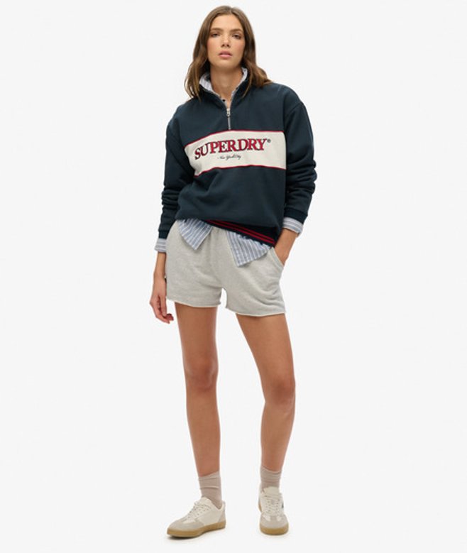 Superdry Damen Essential Logo Shorts mit Stückfärbung Light Grey - Größe: 44 von Superdry