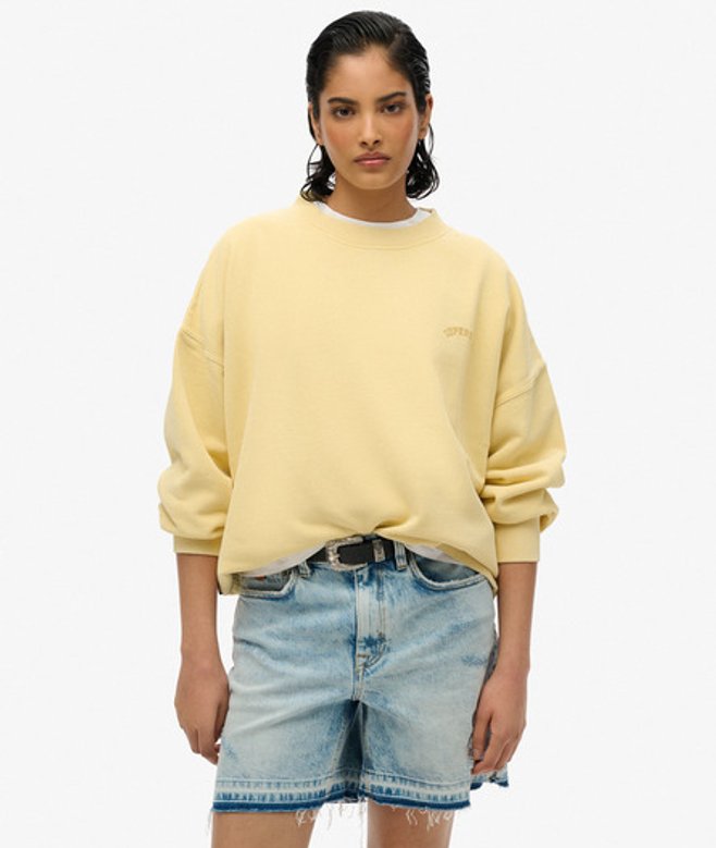 Superdry Damen Essential Logo Sweatshirt in Übergröße mit Rundhalsausschnitt Gelb - Größe: 42 von Superdry