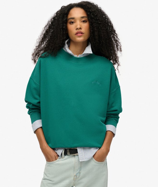 Superdry Damen Essential Logo Sweatshirt in Übergröße mit Rundhalsausschnitt Grün - Größe: 38 von Superdry