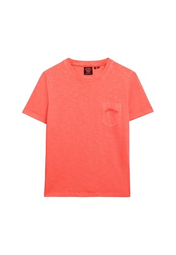 Superdry Damen Essential Logo T-Shirt mit stückgefärbter Tasche Feuriges Korallrot 34 von Superdry