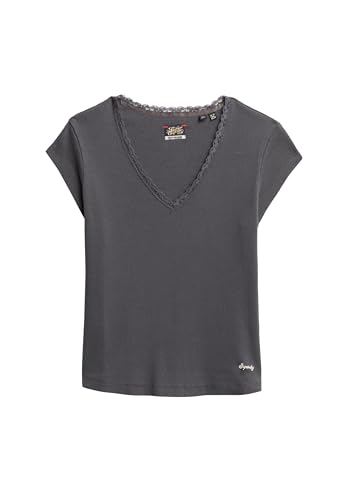 Superdry Damen Essential Oberteil mit Spitzenbordüre Dunkles Schiefergrau 40 von Superdry