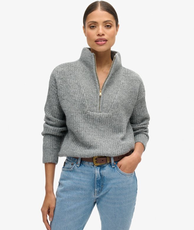 Superdry Damen Grau Essential Pullover mit Reißverschluss am Kragen, Größe: 44 von Superdry