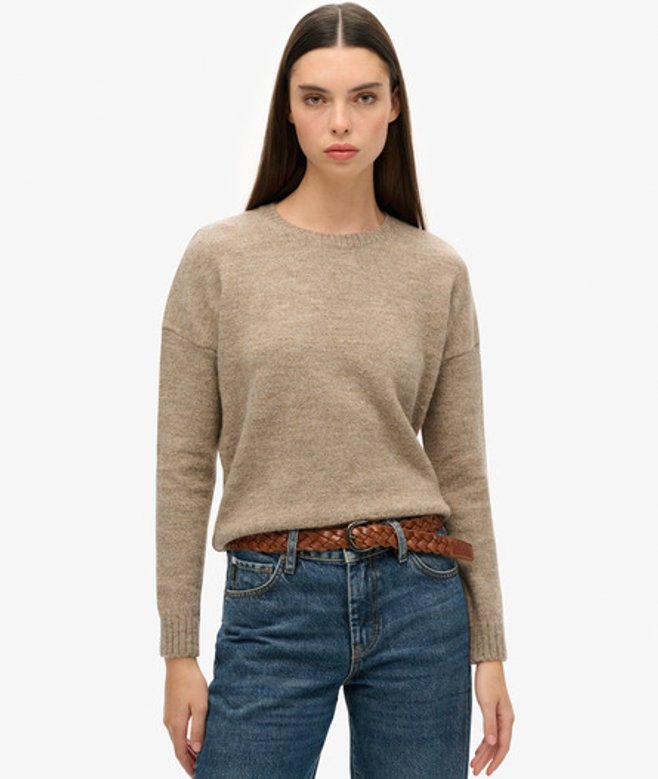 Superdry Damen Essential Pullover mit Rundhalsausschnitt Beige - Größe: 38 von Superdry