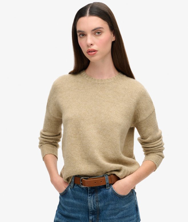 Superdry Damen Essential Pullover mit Rundhalsausschnitt Braun - Größe: 40 von Superdry