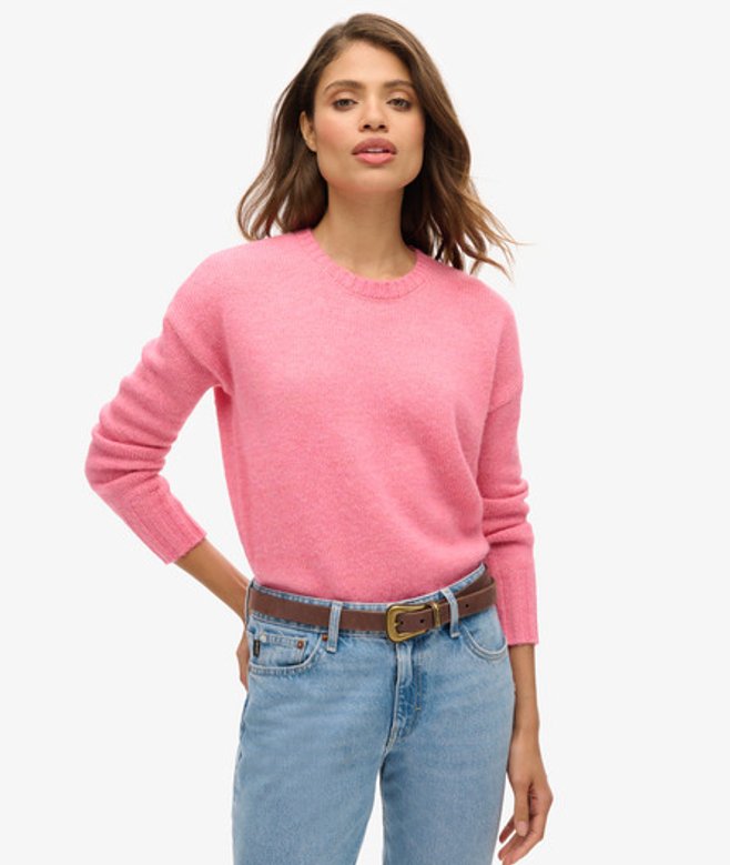 Superdry Damen Essential Pullover mit Rundhalsausschnitt Pink - Größe: 38 von Superdry