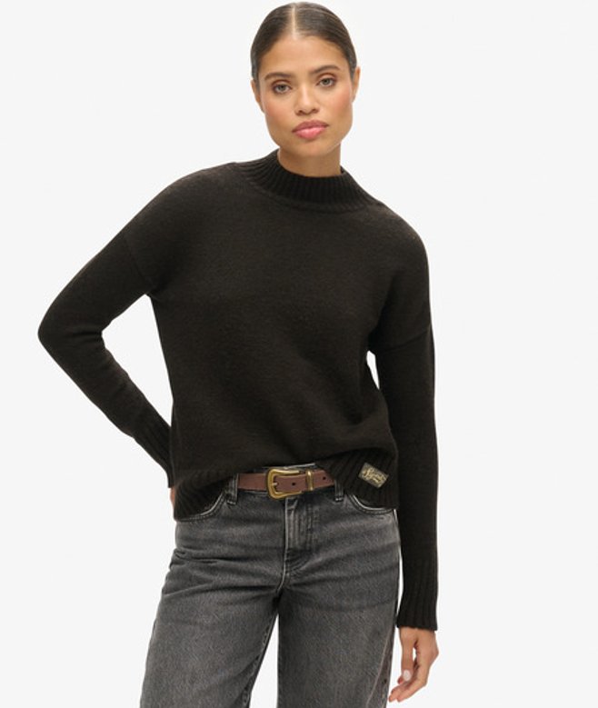 Superdry Damen Essential Pullover mit Stehkragen Braun - Größe: 38 von Superdry