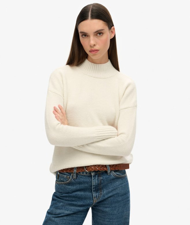 Superdry Damen Essential Pullover mit Stehkragen Creme - Größe: 36 von Superdry