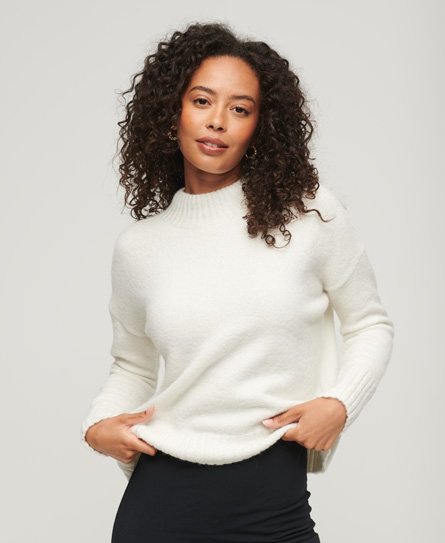 Superdry Women's Essential Pullover mit Stehkragen Creme - Größe: 38 von Superdry