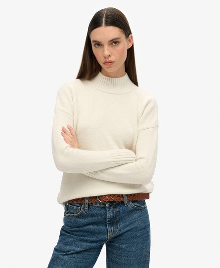 Superdry Women's Essential Pullover mit Stehkragen Creme - Größe: 40 von Superdry