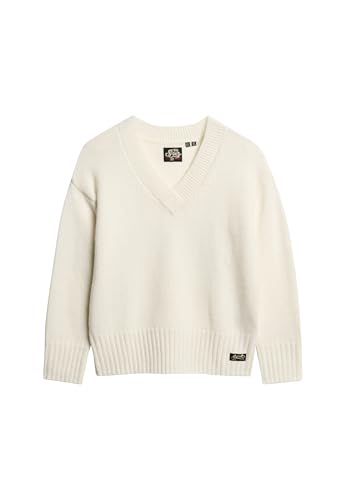 Superdry Damen Essential Pullover mit V-Ausschnitt Strahlend Weiß 40 von Superdry