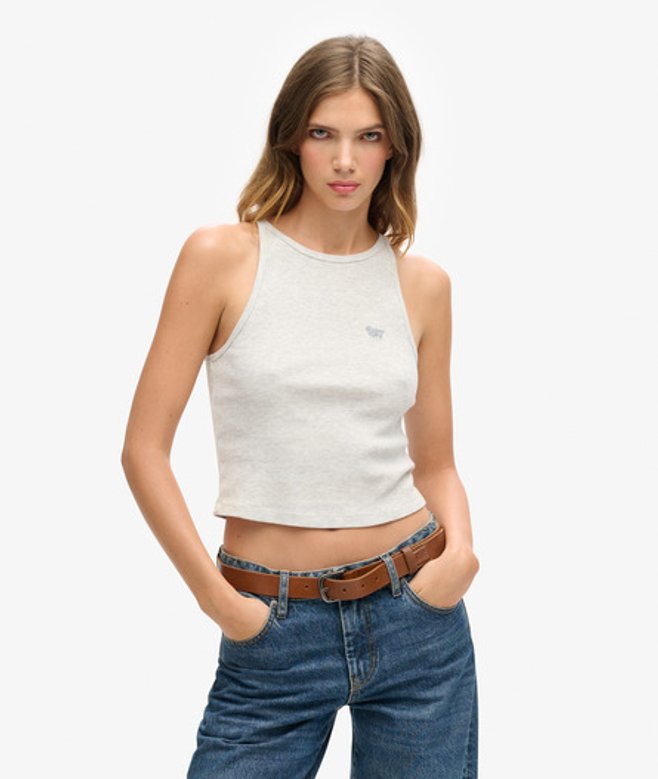 Superdry Damen Essential Racer-tanktop mit Logo Hellgrau - Größe: 10-12 von Superdry