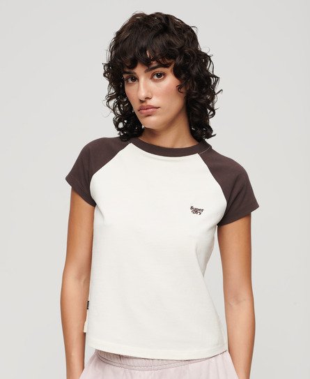 Superdry Damen Braun und Weiß Essential Raglan-T-Shirt aus Bio-Baumwolle mit Logo Farbblock, Größe: 36 von Superdry