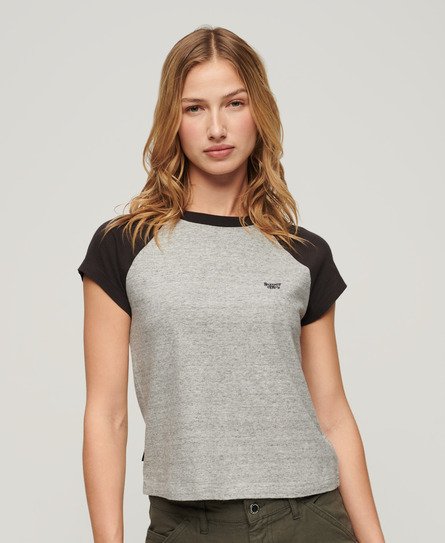 Superdry Damen Schwarz und Grau Essential Raglan-T-Shirt aus Bio-Baumwolle mit Logo Farbblock, Größe: 44 von Superdry