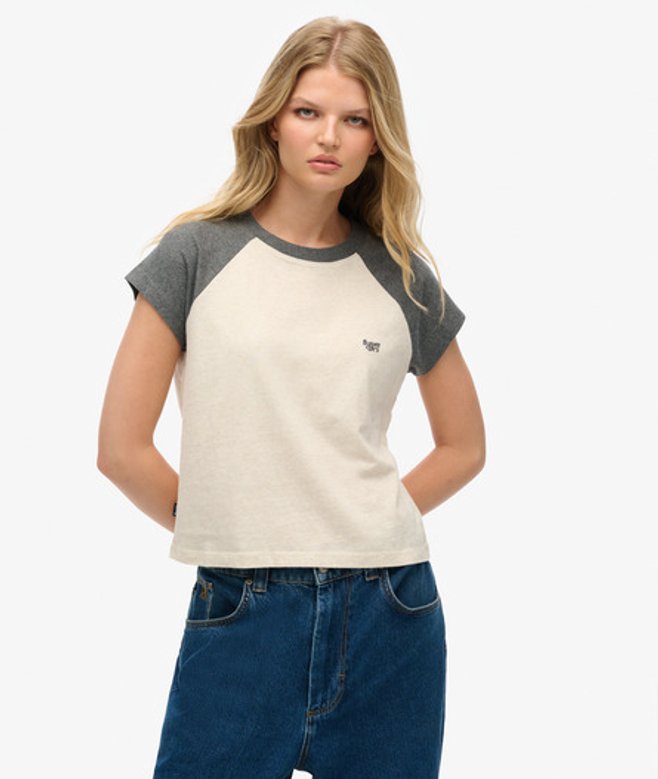 Superdry Damen Essential Raglan-t-shirt aus Bio-baumwolle mit Logo Creme - Größe: 42 von Superdry