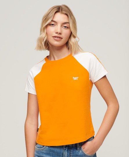 Superdry Damen Essential Retro T-Shirt mit Logo Orange - Größe: 34 von Superdry