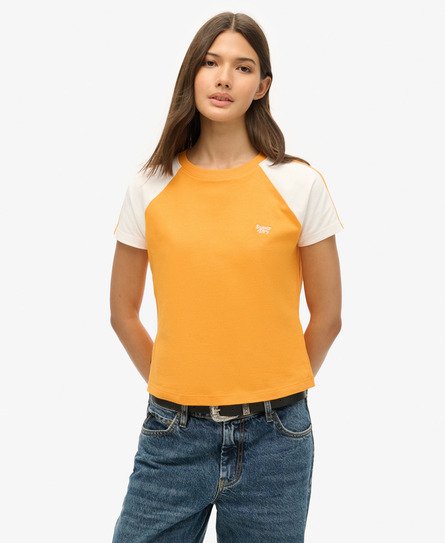 Superdry Damen Essential Retro T-Shirt mit Logo Orange - Größe: 36 von Superdry