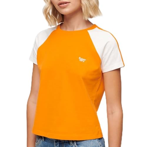 Superdry Damen Essential Retro T-Shirt mit Logo Satsuma Orange/Weiß 40 von Superdry