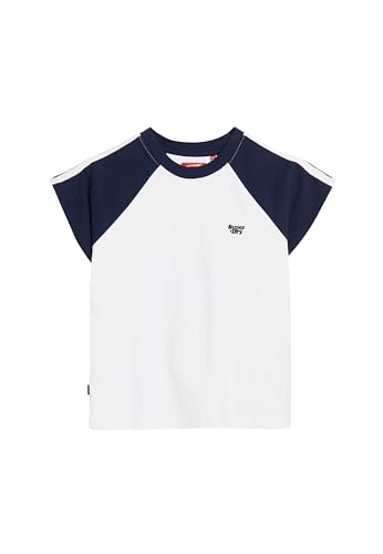 Superdry Damen Essential Retro T-Shirt mit Logo Weiß/Kräftiges Marineblau 40 von Superdry