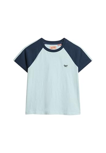 Superdry Damen Essential Retro T-Shirt mit Logo Winter Himmelblau/Kräftiges Marineblau 42 von Superdry
