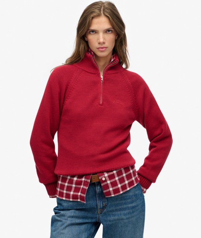 Superdry Damen Essential Strickpullover mit Reißverschluss Red - Größe: 38 von Superdry