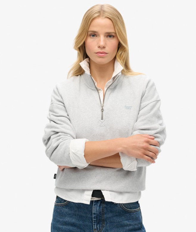 Superdry Damen Essential Sweatshirt mit Halblangem Reißverschluss Hellgrau - Größe: 36 von Superdry