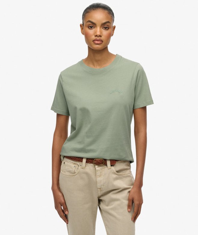 Superdry Damen Essential T-shirt mit Logostickerei Green - Größe: 42 von Superdry