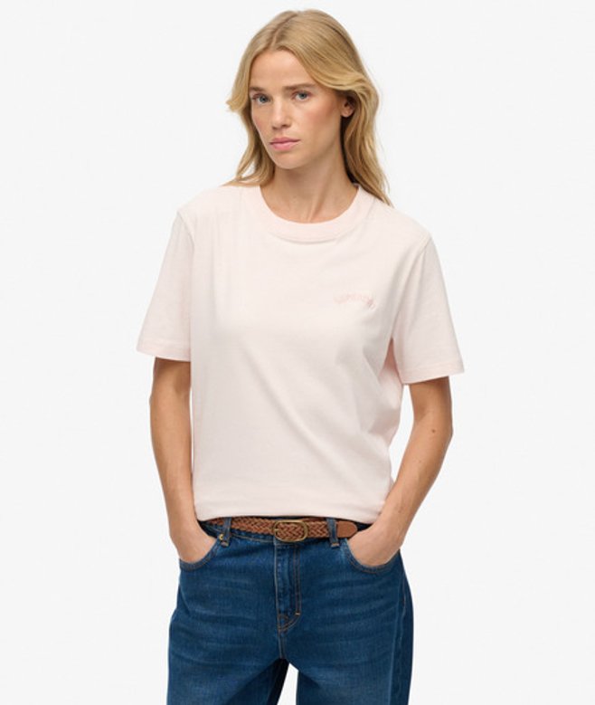 Superdry Damen Essential T-shirt mit Logostickerei Pink - Größe: 42 von Superdry
