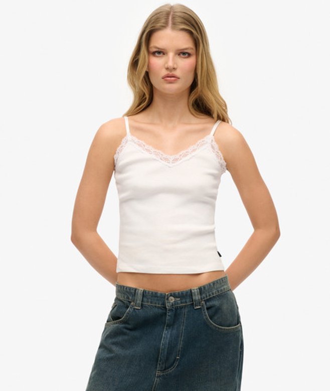 Superdry Damen Essential Trägertop mit Spitzenbesatz Weiß - Größe: 44 von Superdry