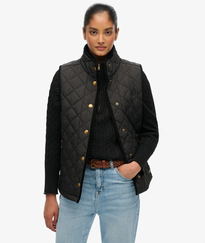 Superdry Damen Estate Country Liner Weste Black - Größe: 36 von Superdry