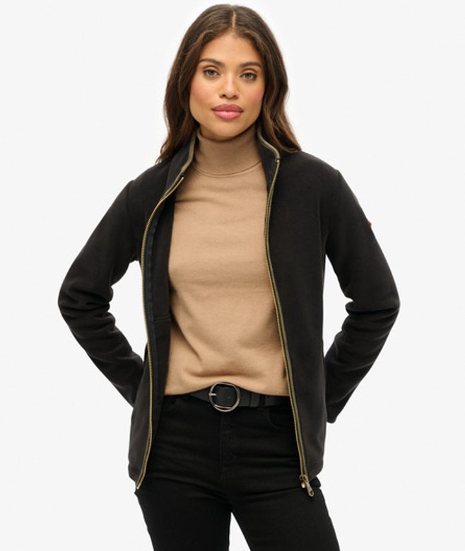 Superdry Damen Estate Fleecejacke mit Durchgehendem Reißverschluss Black - Größe: 44 von Superdry
