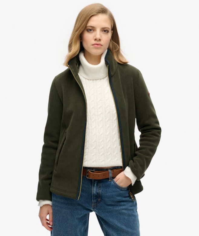 Superdry Damen Estate Fleecejacke mit Durchgehendem Reißverschluss Grün - Größe: 42 von Superdry