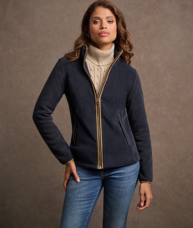 Superdry Damen Estate Fleecejacke mit Durchgehendem Reißverschluss Marineblau - Größe: 36 von Superdry