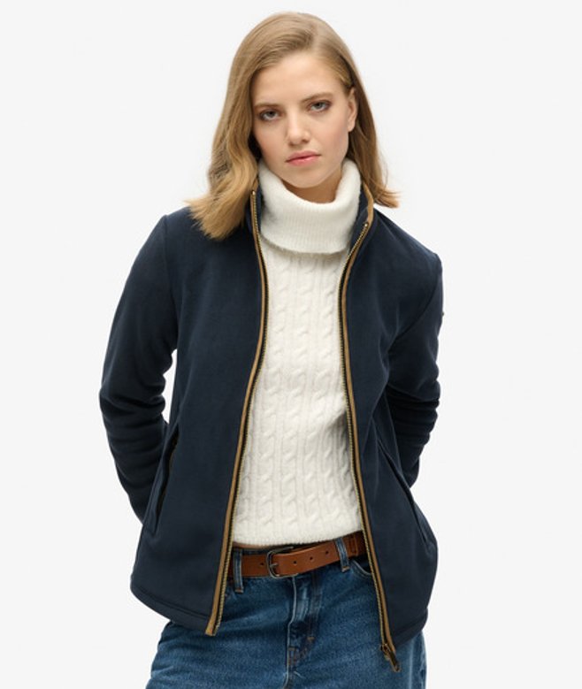 Superdry Damen Estate Fleecejacke mit Durchgehendem Reißverschluss Marineblau - Größe: 38 von Superdry