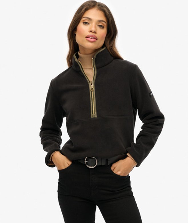 Superdry Damen Estate Fleecejacke mit Halblangem Reißverschluss Black - Größe: 36 von Superdry