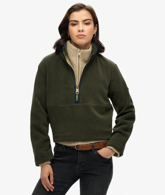 Superdry Damen Estate Fleecejacke mit Halblangem Reißverschluss Grün - Größe: 36 von Superdry