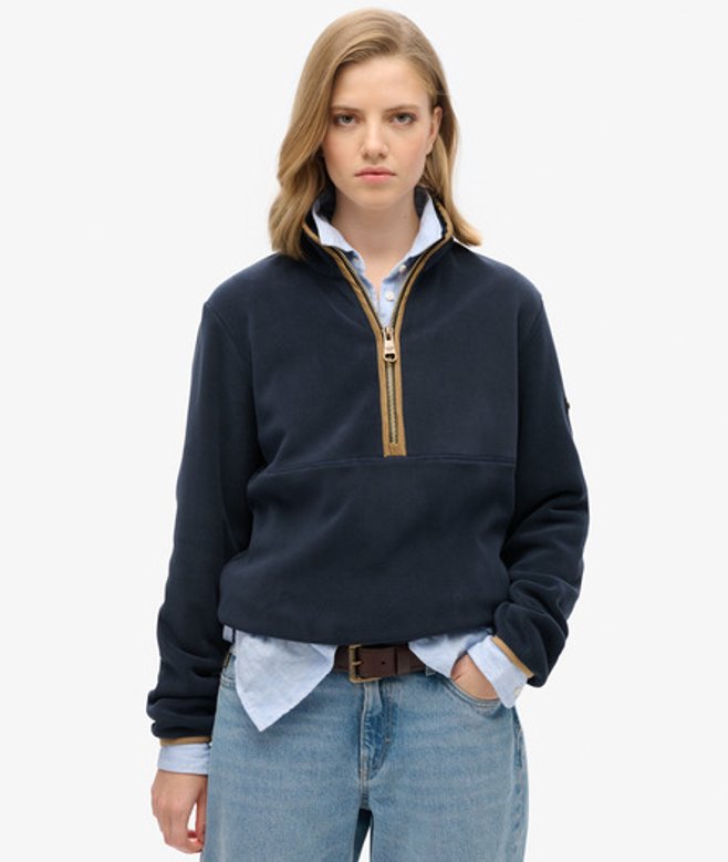 Superdry Damen Estate Fleecejacke mit Halblangem Reißverschluss Marineblau - Größe: 38 von Superdry