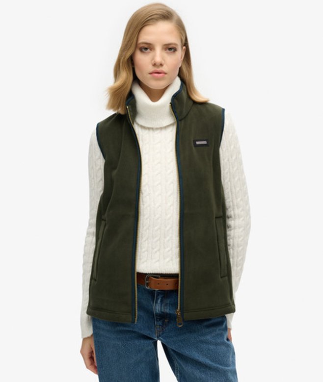 Superdry Damen Estate Fleeceweste Grün - Größe: 44 von Superdry
