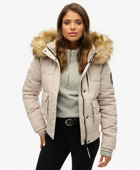 Superdry Women's Everest Bomber-Steppjacke mit Kapuze Beige - Größe: 40 von Superdry