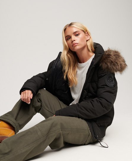 Superdry Women's Everest Bomber-Steppjacke mit Kapuze Dunkelgrau - Größe: 40 von Superdry