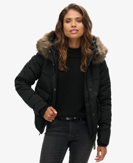 Superdry Women's Everest Bomber-Steppjacke mit Kapuze Dunkelgrau - Größe: 42 von Superdry