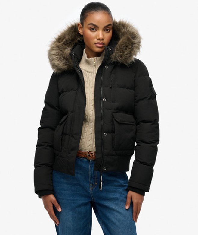 Superdry Damen Schwarz Bomberjacke Gesteppt, Größe: 42 - Größe: 42 von Superdry