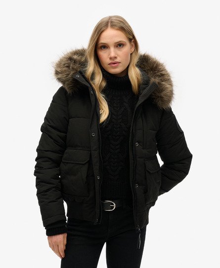 Superdry Damen Everest Bomberjacke mit Kapuze Dunkelgrau - Größe: 44 von Superdry