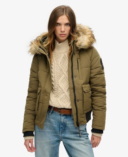 Superdry Women's Everest Bomber-Steppjacke mit Kapuze Grün - Größe: 36 von Superdry