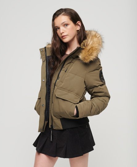 Superdry Women's Everest Bomber-Steppjacke mit Kapuze Grün - Größe: 44 von Superdry