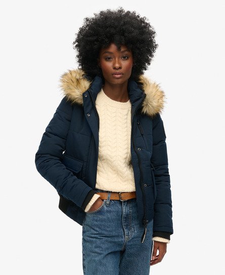 Superdry Women's Everest Bomber-Steppjacke mit Kapuze Marineblau - Größe: 38 von Superdry