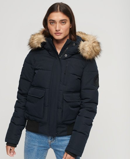 Superdry Women's Everest Bomber-Steppjacke mit Kapuze Marineblau - Größe: 44 von Superdry