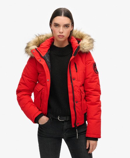 Superdry Damen Everest Bomberjacke mit Kapuze Rot - Größe: 40 von Superdry