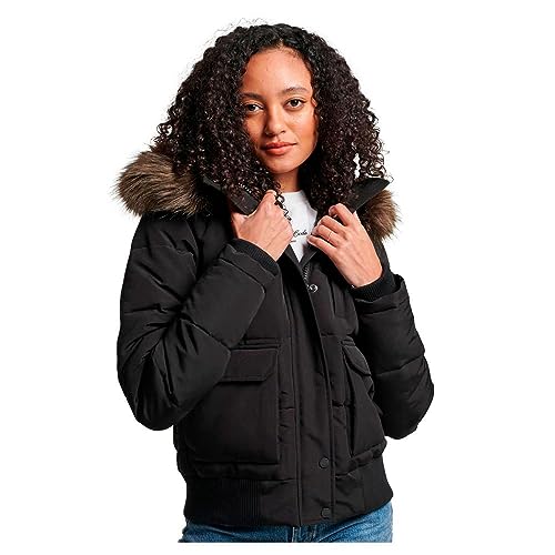 Superdry Damen Everest Bomber-Steppjacke mit Kapuze Tiefschwarz 42 von Superdry
